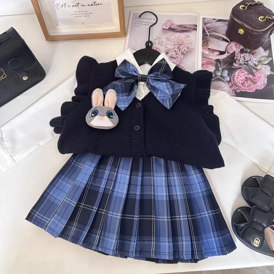 女童秋款jk学院风套装女宝洋气衬衫马甲裙子三件套