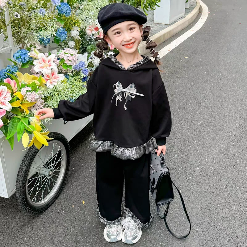 女童卫衣套装春秋季2024新款休闲时尚洋气女宝宝宽甜美两件套秋装