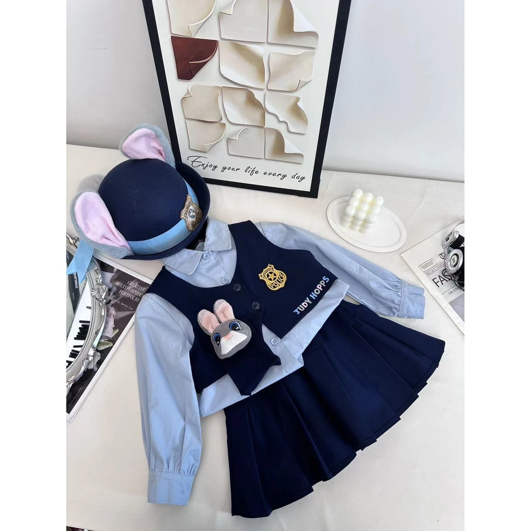 【现货】女童套装春季新款jk制服长袖儿童学院风背心裙半身裙洋气