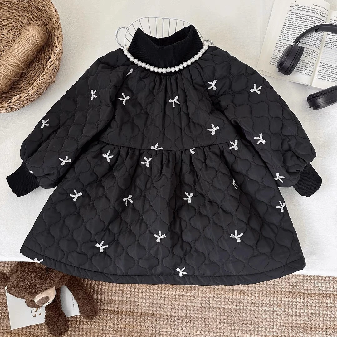 【现货】女童冬季棉服2024新款加绒时髦连衣裙小女孩保暖加厚裙子