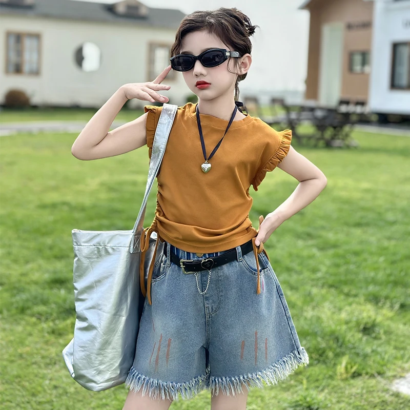 女童夏季短袖2024新款洋气女孩6-12岁中大童时尚韩版针织无袖T恤