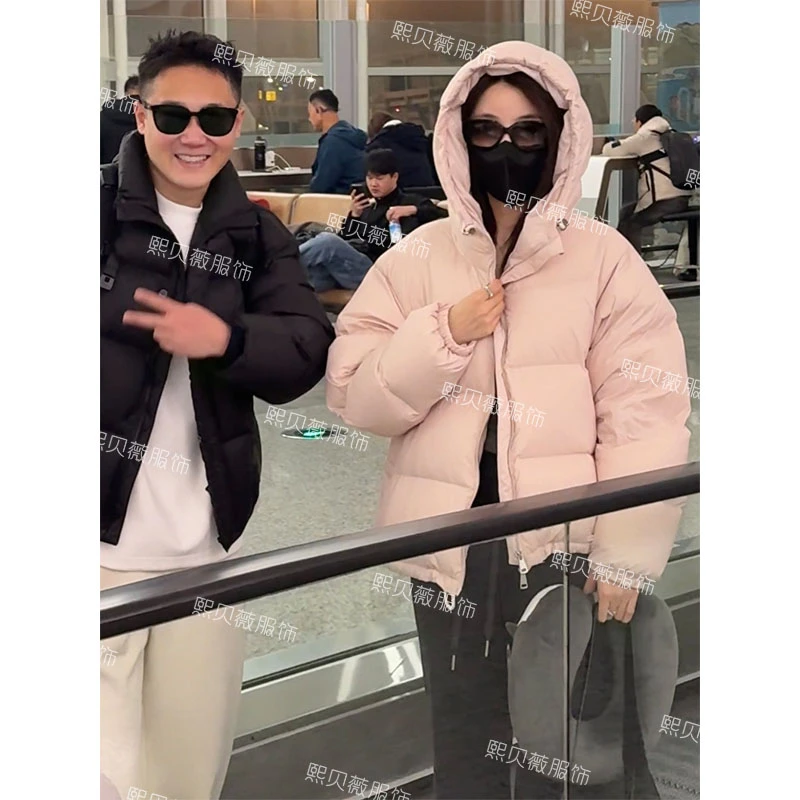 熙贝薇 冬季新款连帽抽绳加厚休闲百搭保暖宽松上衣羽绒服 D8869