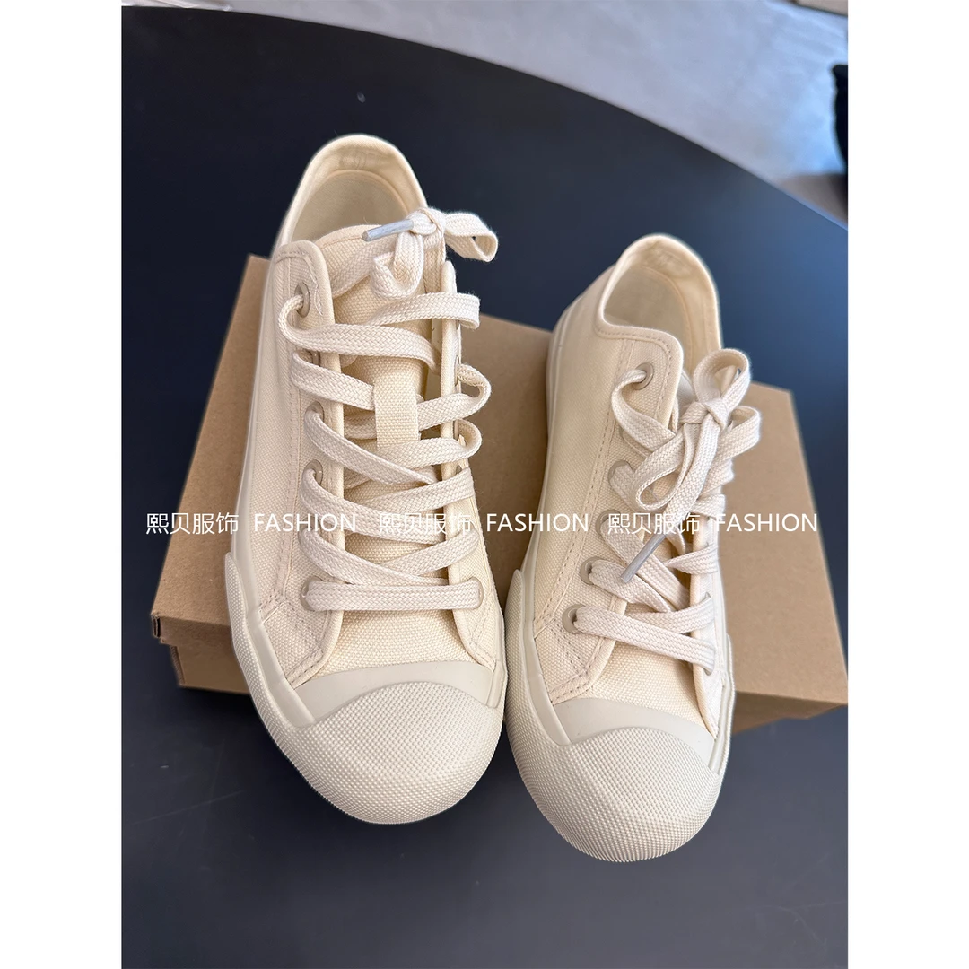 熙贝薇 韩版帆布鞋复古奶油系低帮情侣纯色百搭休闲板鞋 D9162