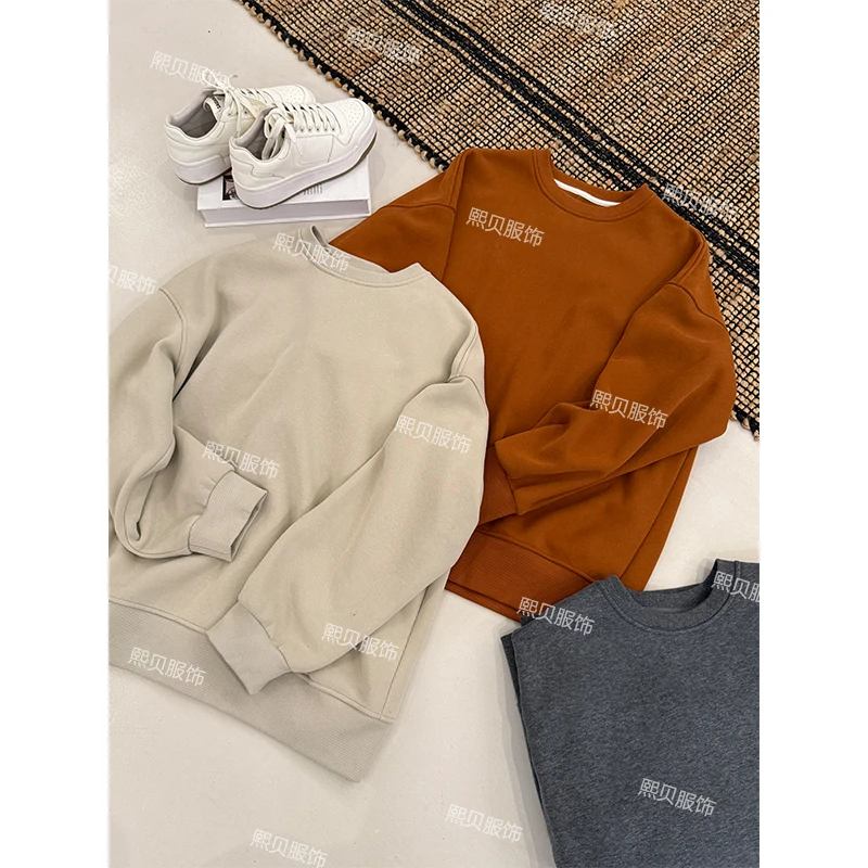 【粉丝大回馈-只出不进】纯色卫衣慵懒风圆领套头上衣 D8629