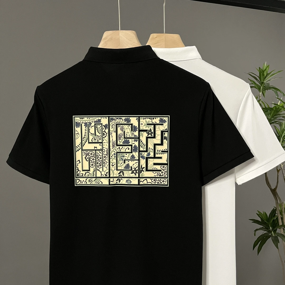 夏季舒适短袖polo衫男潮流百搭中国风印花休闲情侣款男士翻领透气