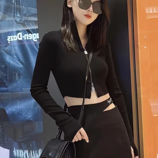 【商场同款】套指开衫双头拉链修身长袖纯色时尚短款外套女5499193