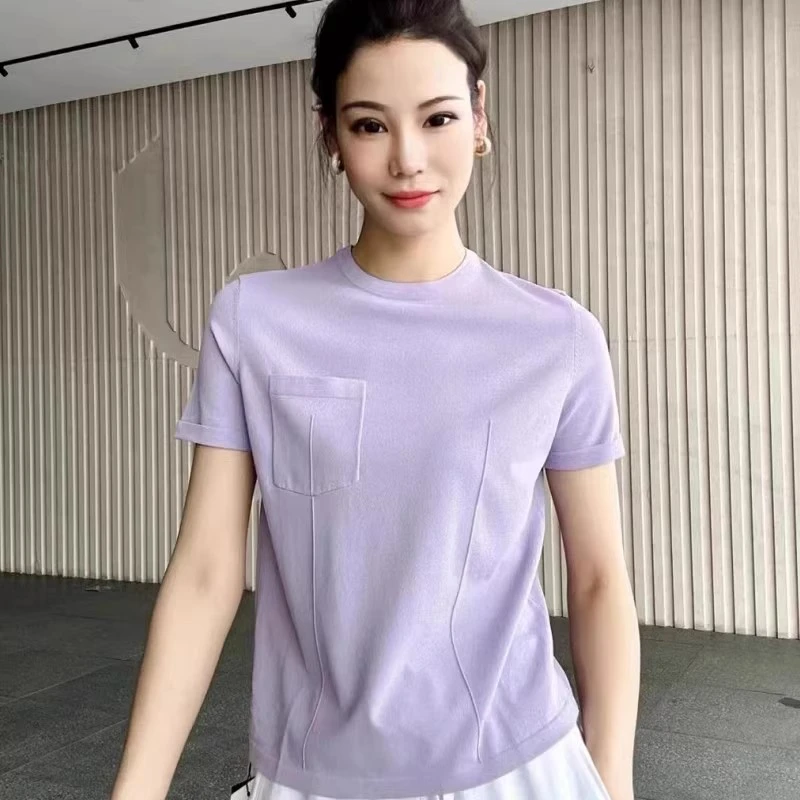 【商场同款】显瘦冰丝针织衫时尚百搭宽松纯色潮流减龄T恤女5399730
