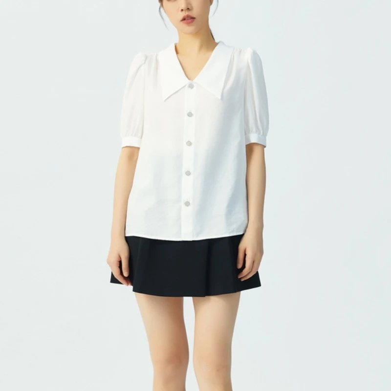 【商场同款】泡泡短袖衬衫气质时尚百搭法式复古垂感衬衣女5300970