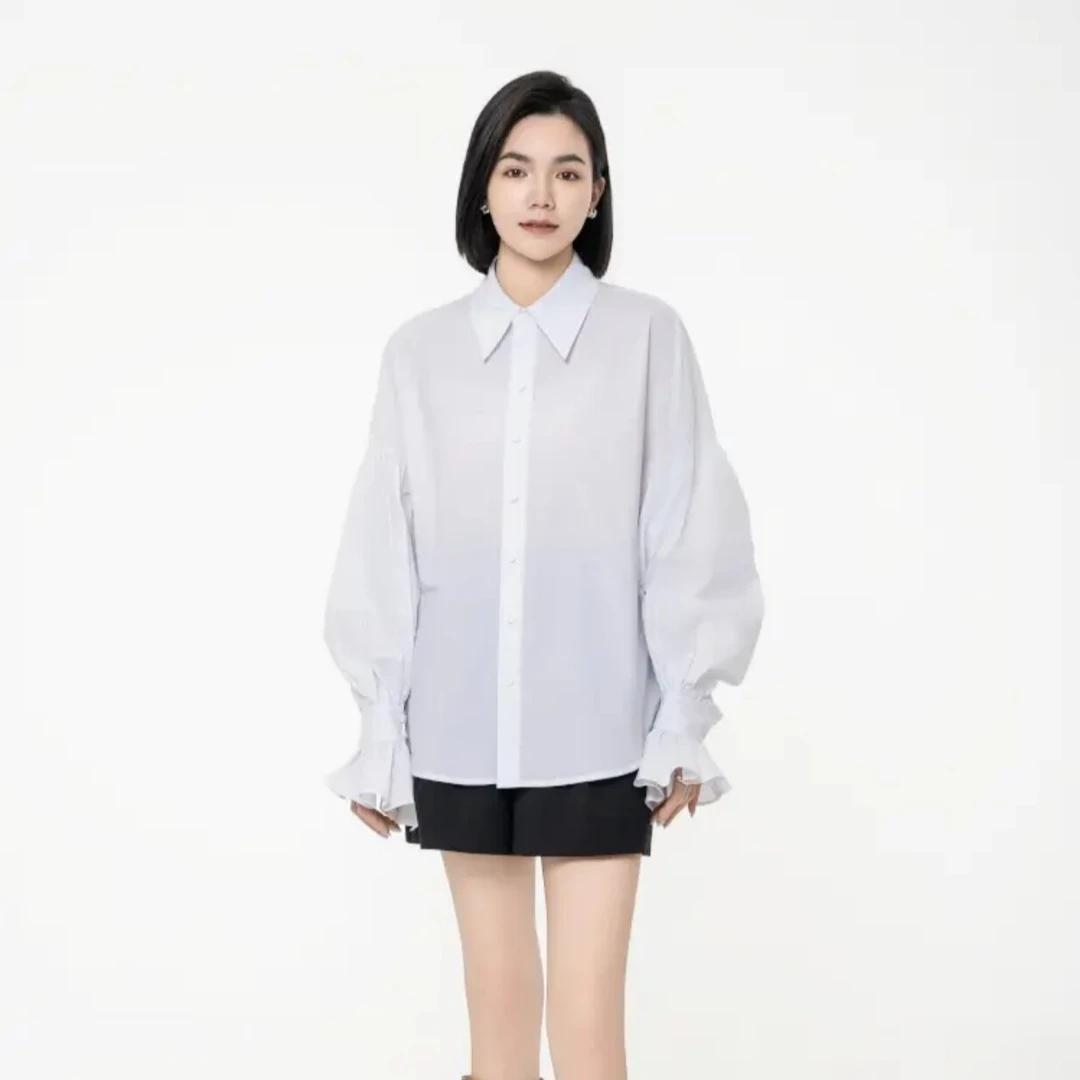【商场同款】泡泡袖衬衣新款时尚百搭ins风宽松休闲白衬衫女5301042