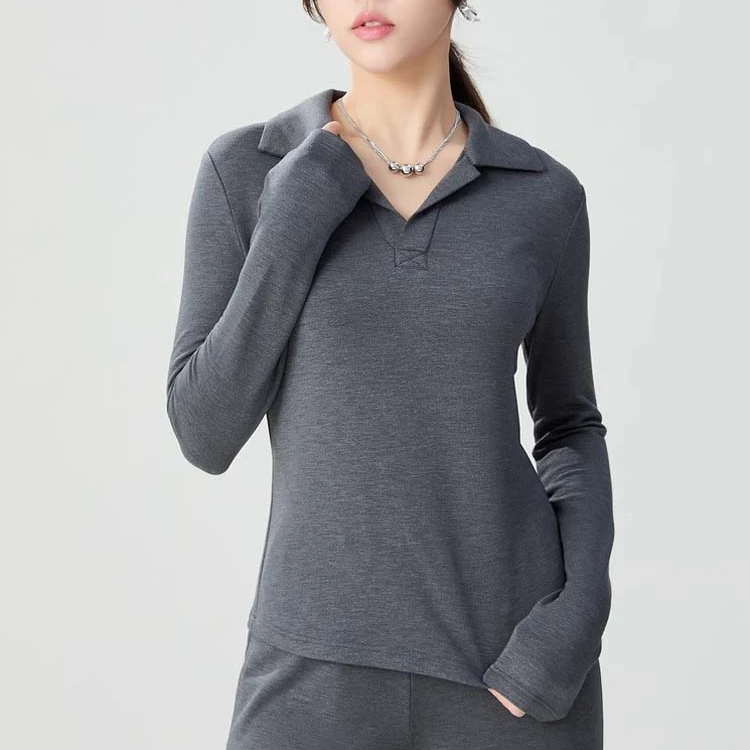【商场同款】保暖打底衫冬季新款简约百搭无扣式长袖POLO衫1301029