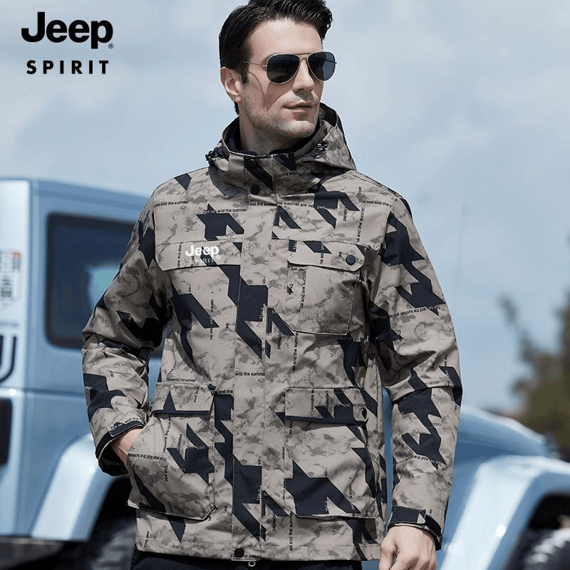 JEEPSPIRIT吉普迷彩工装夹克外套三合一秋冬保暖防风防雨户外夹克