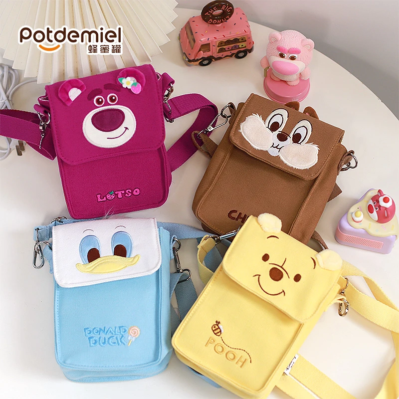 potdemiel迪士尼正版夏季新款草莓熊奇奇唐老鸭噗噗斜挎包手机包