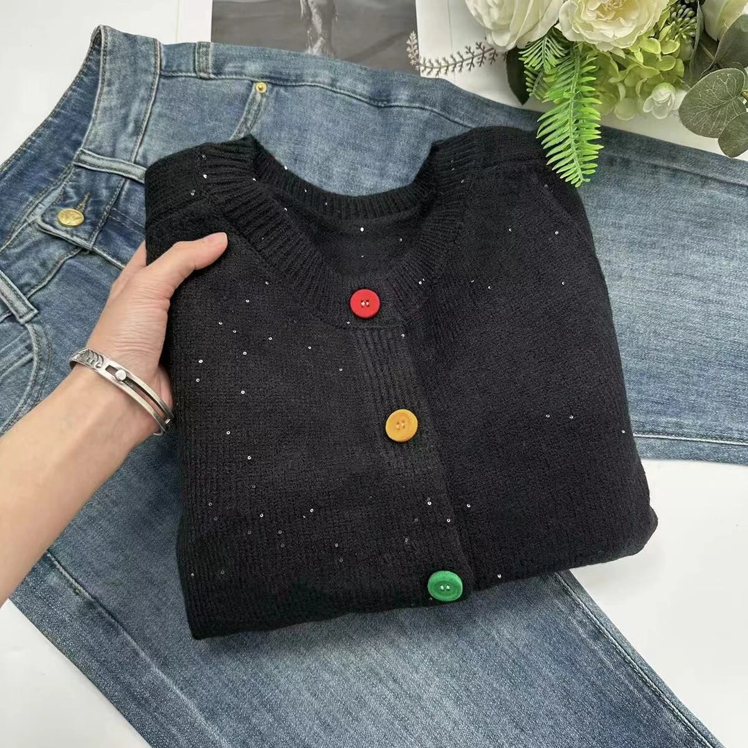 飞飞家 冬款韩版彩虹扣满天星针织衫Y1950