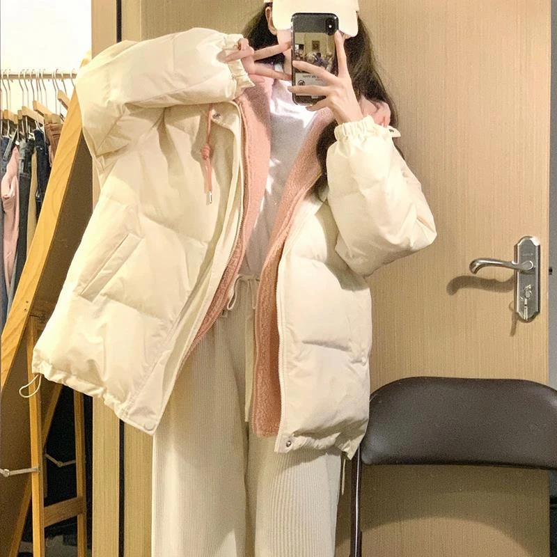 MK&DK奶呼呼棉服女新款冬季加厚面包服韩系温柔风假两件棉衣外套