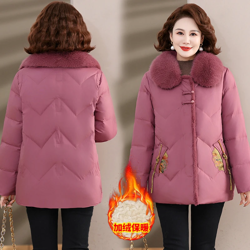 (孤品清）冬季加绒加厚棉服妈妈毛领时尚新中式中老年奶奶上衣