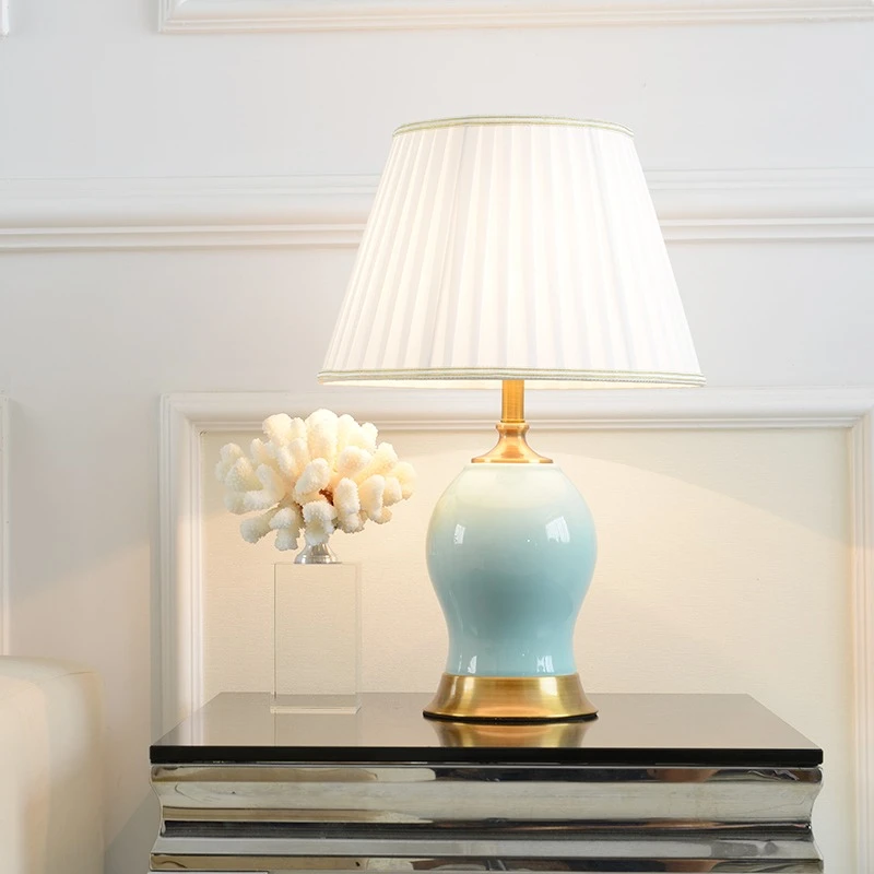 美式陶瓷台灯中式客厅茶几沙发茶几装饰灯现代极简卧室床头柜台灯