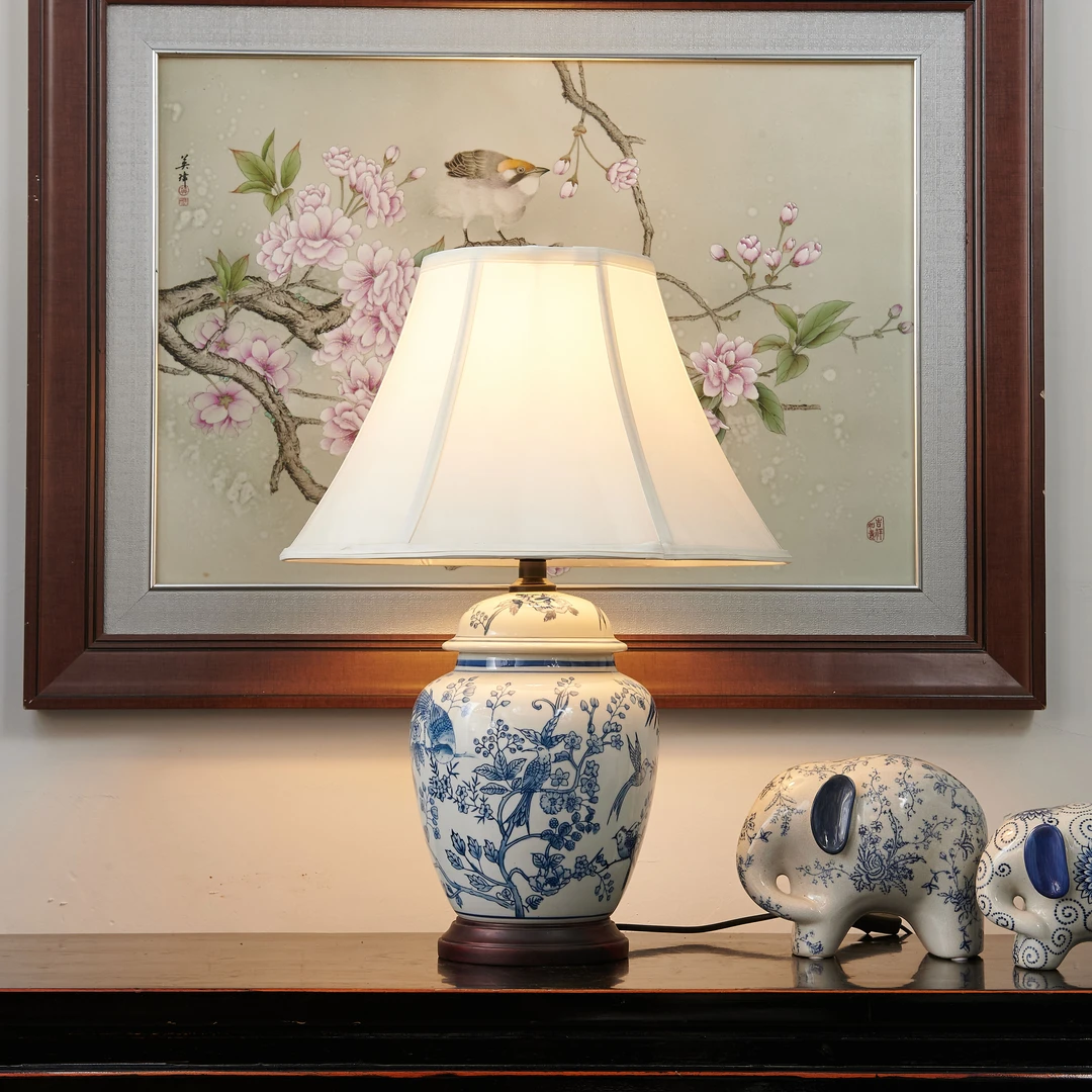 新中式客厅陶瓷台灯景德镇古典青花瓷美式复古别墅酒店卧室床头灯