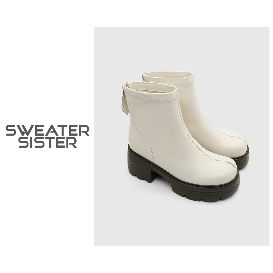 新款英伦风厚底瘦瘦靴后拉链牛皮短靴女67600