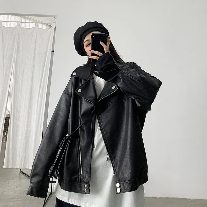 皮衣外套女2025新款港风复古宽松休闲显瘦机车外套小个子pu皮夹克