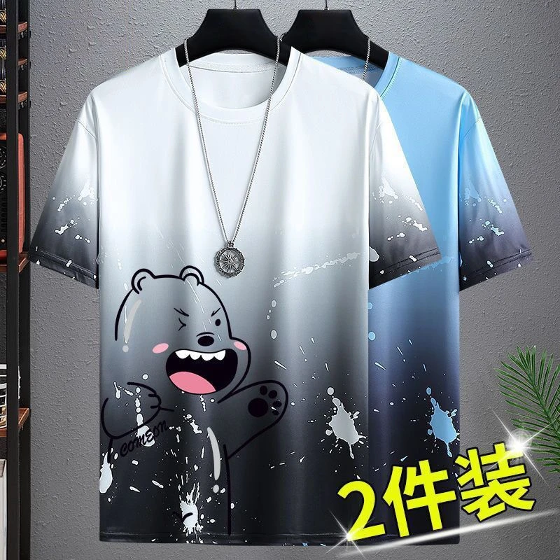 2025夏季男士新款潮牌冰感短袖体恤ins时尚潮流百搭休闲渐变色T恤