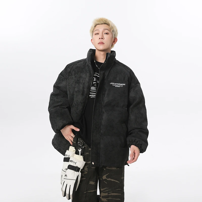 林社长冬季新高品质磨毛宽松立领皮棉服情侣棉衣加厚美式棉服外套