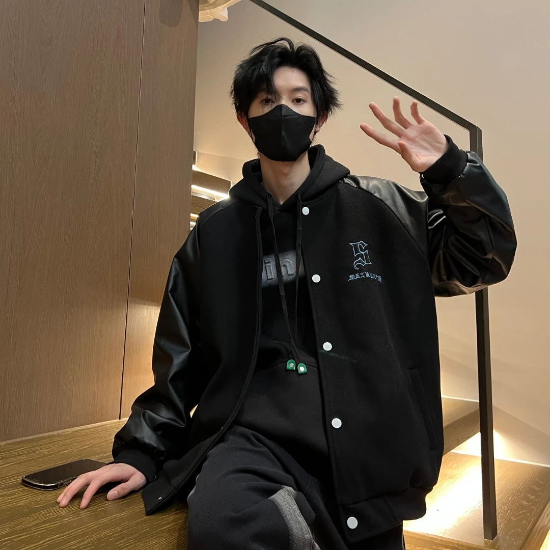 林社长 2023春装新款宽松棒球服夹克男情侣装外套机车服男JK190