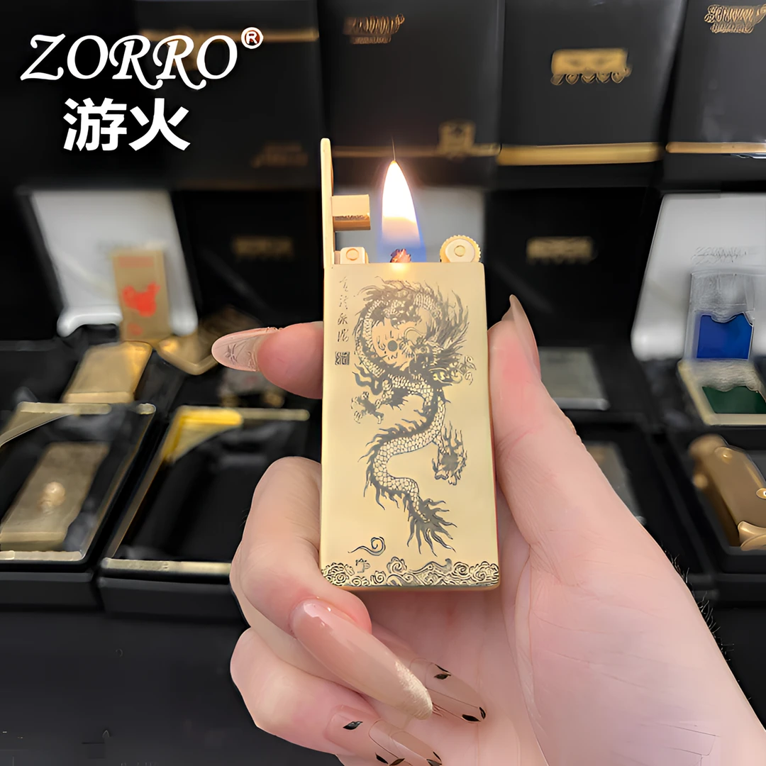 ZORRO佐罗煤油创意打火机753升降祥龙超薄升降男士复古机型精雕
