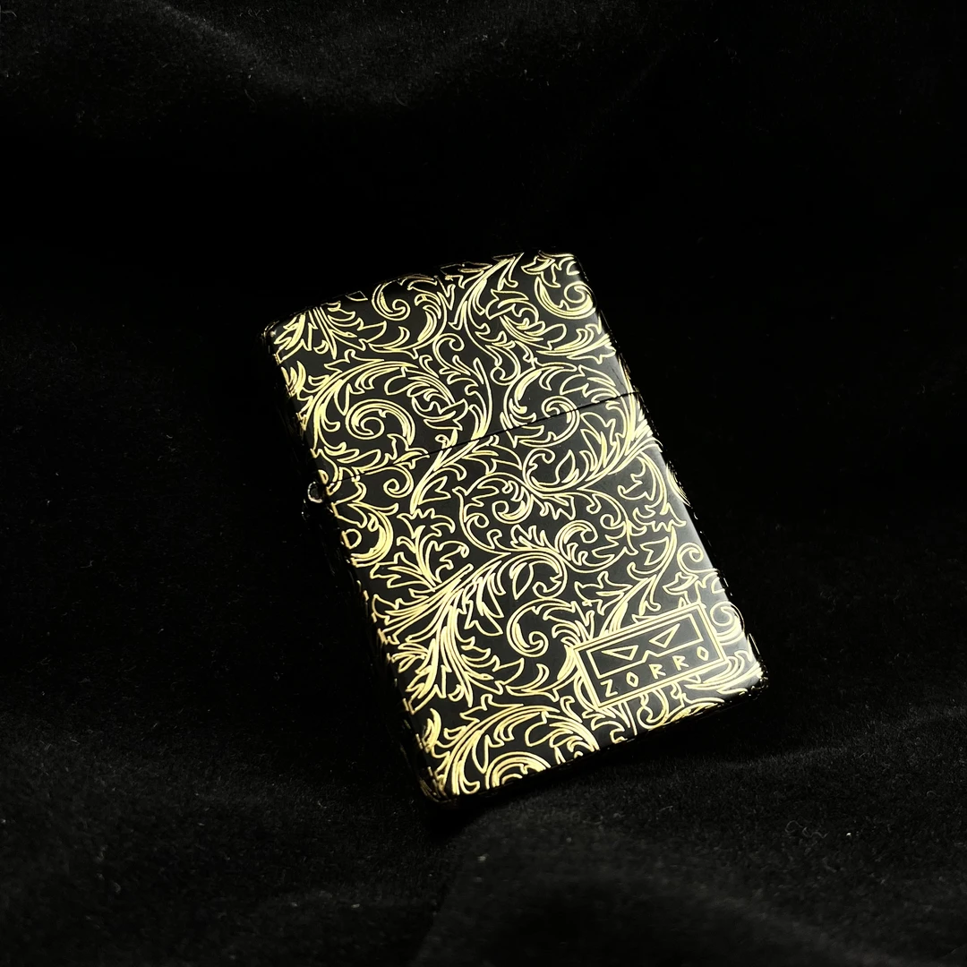 ZORRO佐罗正品鎏金唐草花防风煤油创意打火机双面金色原装经典