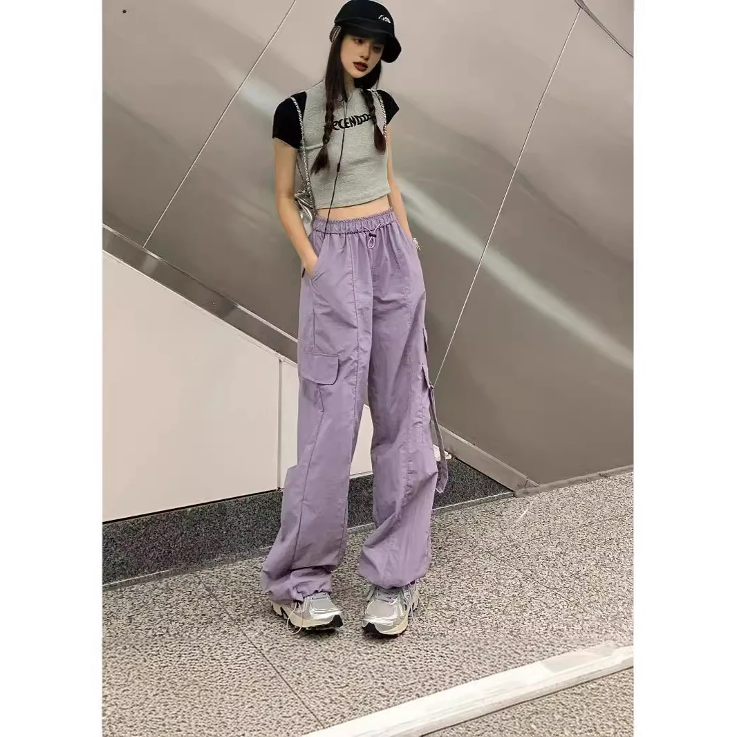 清仓尾货~专柜剪标美式抽绳工装裤女夏季宽松束脚冲锋裤阔腿裤子