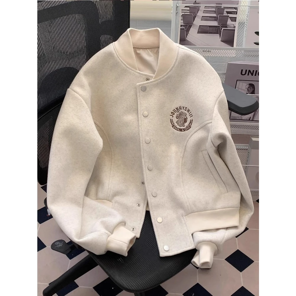 爱到不能行~小香风棒球服毛呢外套女小个子宽松飞行员夹克开衫潮