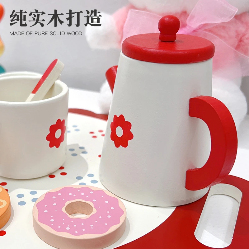 儿童木质仿真甜点下午茶餐具套装益智厨房趣味互动过家家玩具