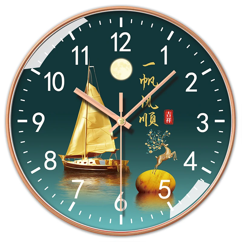 恒齐简约静音挂钟2025年新款一帆风顺家用卧室钟表中式风格2025