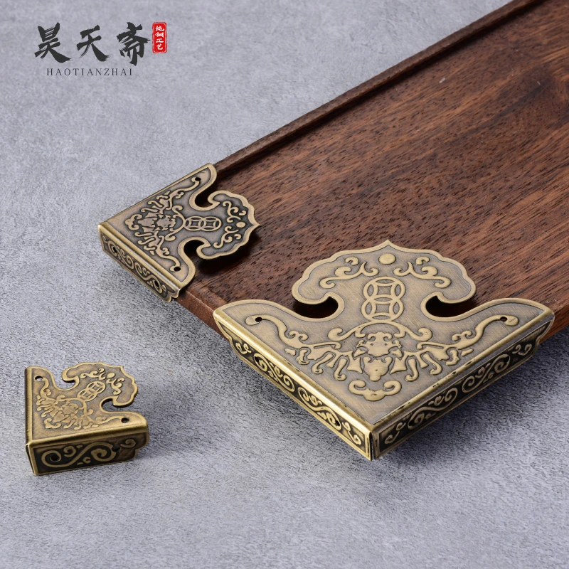昊天斋中式纯铜包角仿古护角实木家具门老箱子角片角花装饰铜角边