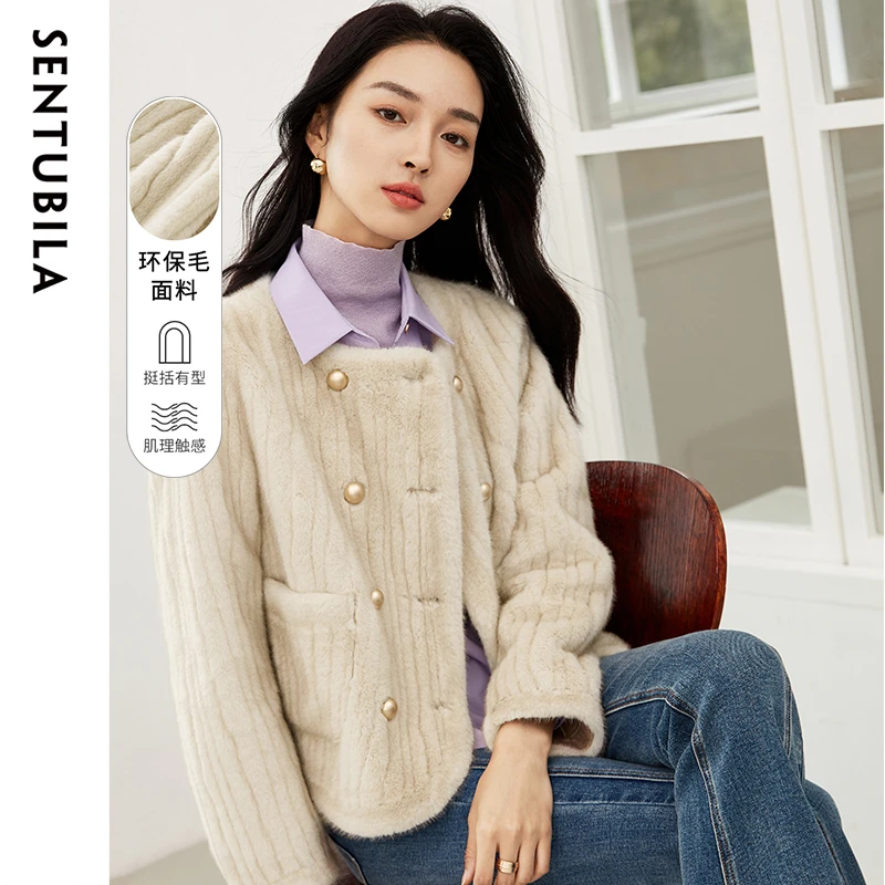 时尚优雅圆领双排扣压花工艺小个子洋气外套50108