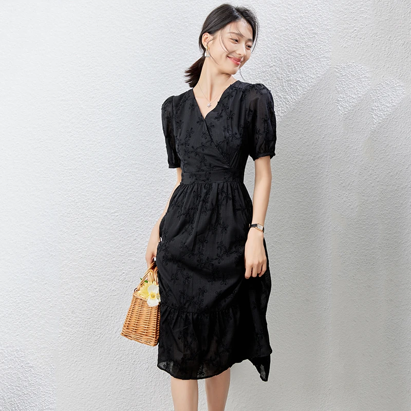 时尚气质优雅V领显瘦堆堆领雪纺连衣裙48304