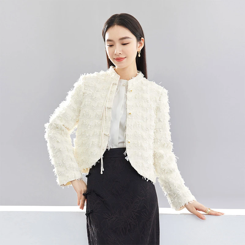 新中式立领珍珠盘扣气质国风小个子短款外套52034