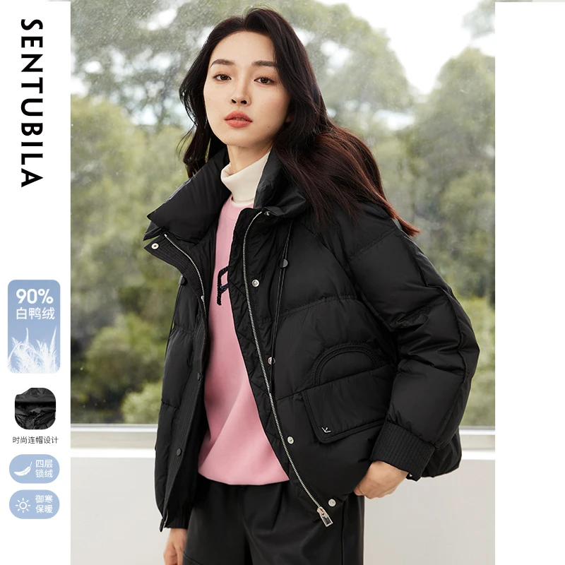 优雅保暖防风保暖连帽拉链洋气时髦鸭绒羽绒服8471X