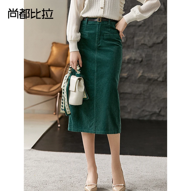 挺括有型质感灯芯绒显瘦A字摆中腰半身裙中长款43294