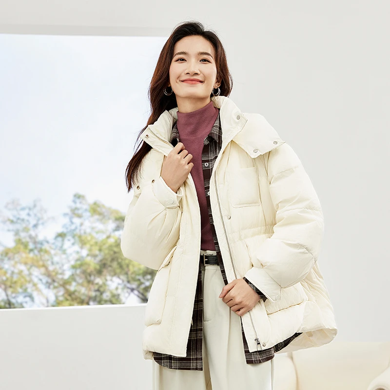 优雅保暖防风保暖连帽拉链洋气时髦鸭绒羽绒服8509X