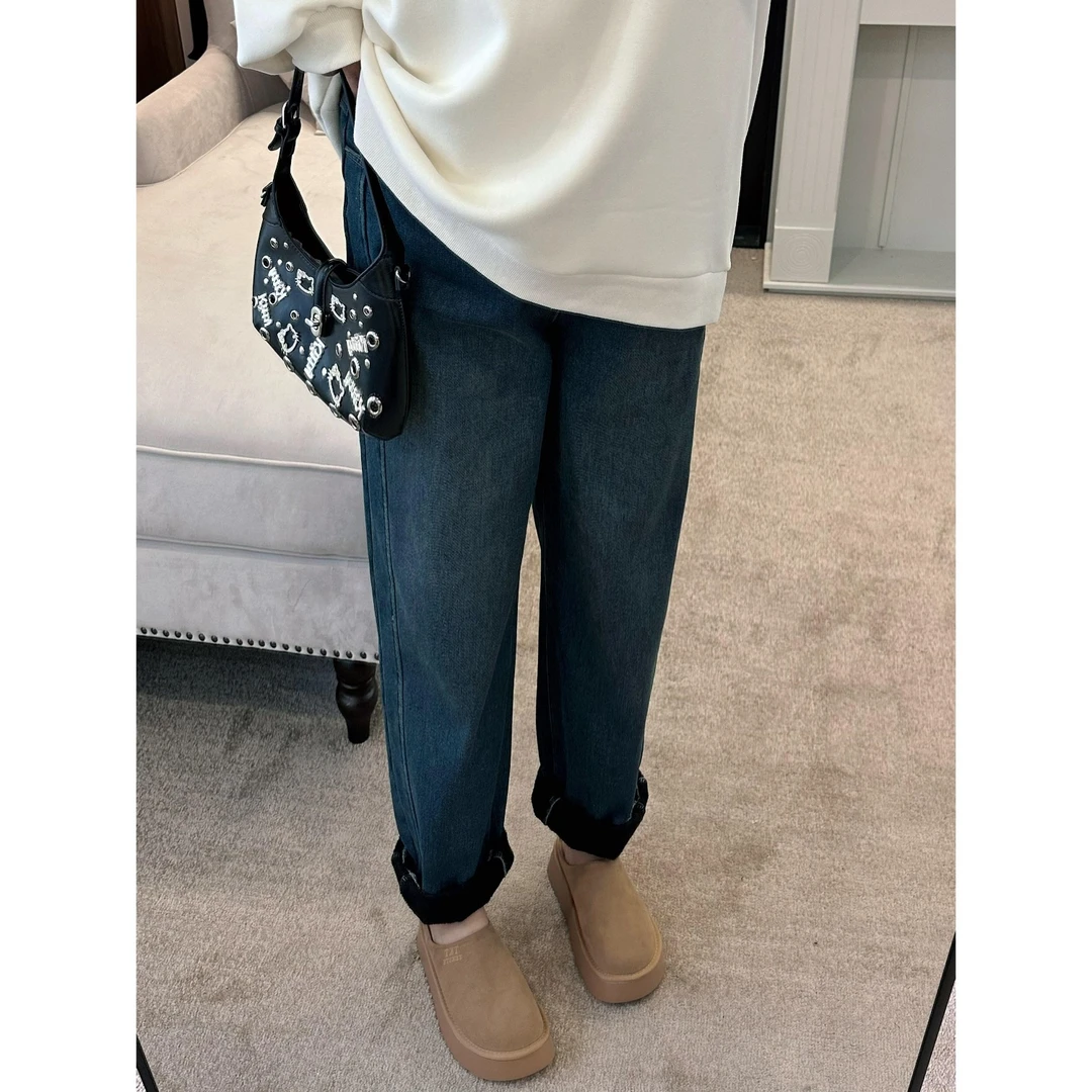 断码捡漏~伦敦日落 /复古风加绒牛仔老爹裤3737花契冬季新款200斤