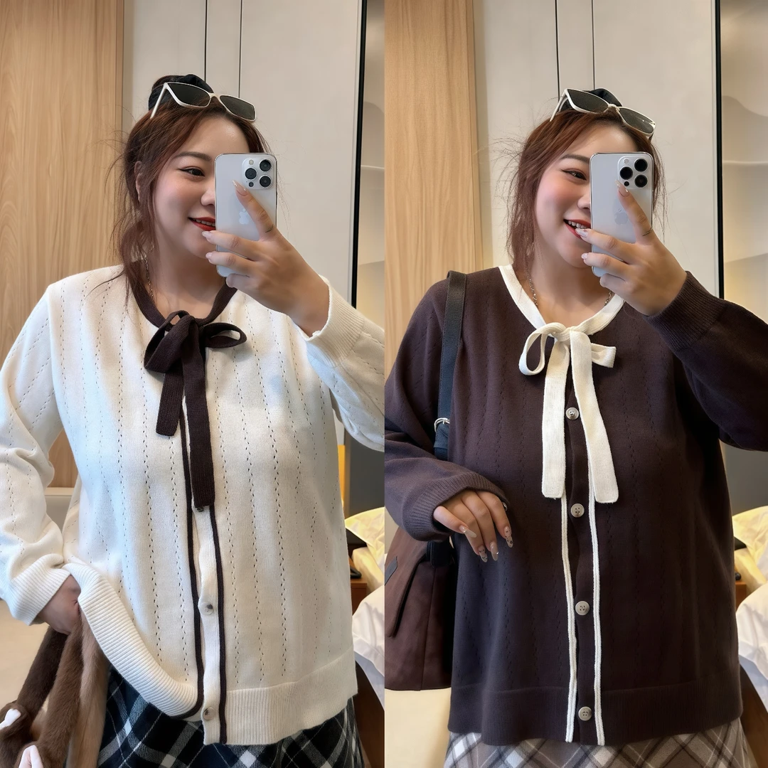 断码捡漏~森帕斯喵 / 系带软糯毛织开衫7491花契20斤胖mm冬季新款