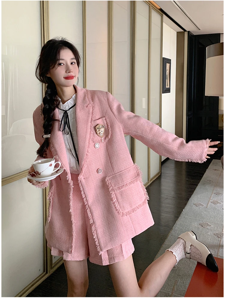 【梦成专属】高端粉色小香风外套女早秋新款气质百搭显瘦西服外套