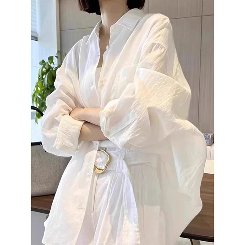 ins高级感白色防晒长袖衬衫外套女2024夏薄款宽百搭休闲外搭衬衣