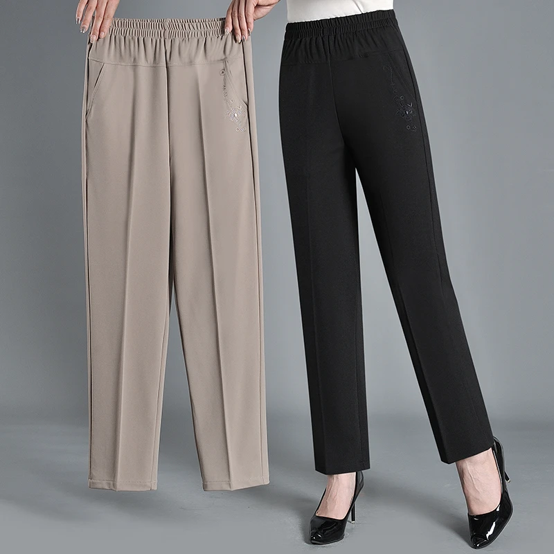 中老年人春装女裤世上妈妈松紧腰裤子奶奶春夏纯色百搭宽松裤子