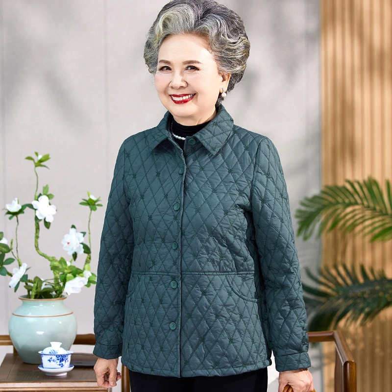老年人妈妈秋装轻薄棉衣60-70-80岁奶奶春秋宽松休闲外套婆婆衣服