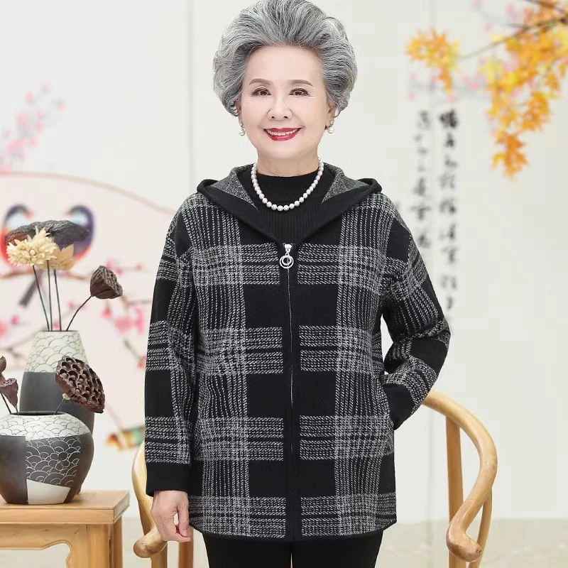奶奶秋装针织衫外套中老年妈妈春秋天宽松毛衣开衫70岁老太太衣服