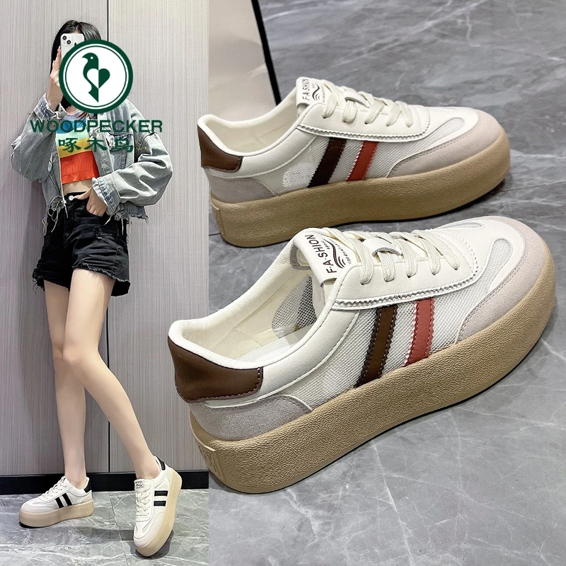 啄木鸟运动软底小白鞋女款2024新款夏季薄款学生厚底韩版网面平底