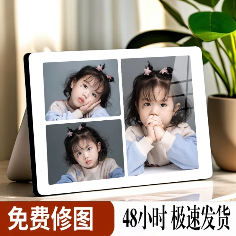 精致简约三宫格照片摆台定制亲子照片DIY设计全家福生活照专业