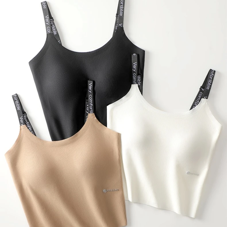 【NG专属】品彩夏季新款乳胶杯垫撞色无痕字母吊带背心Q