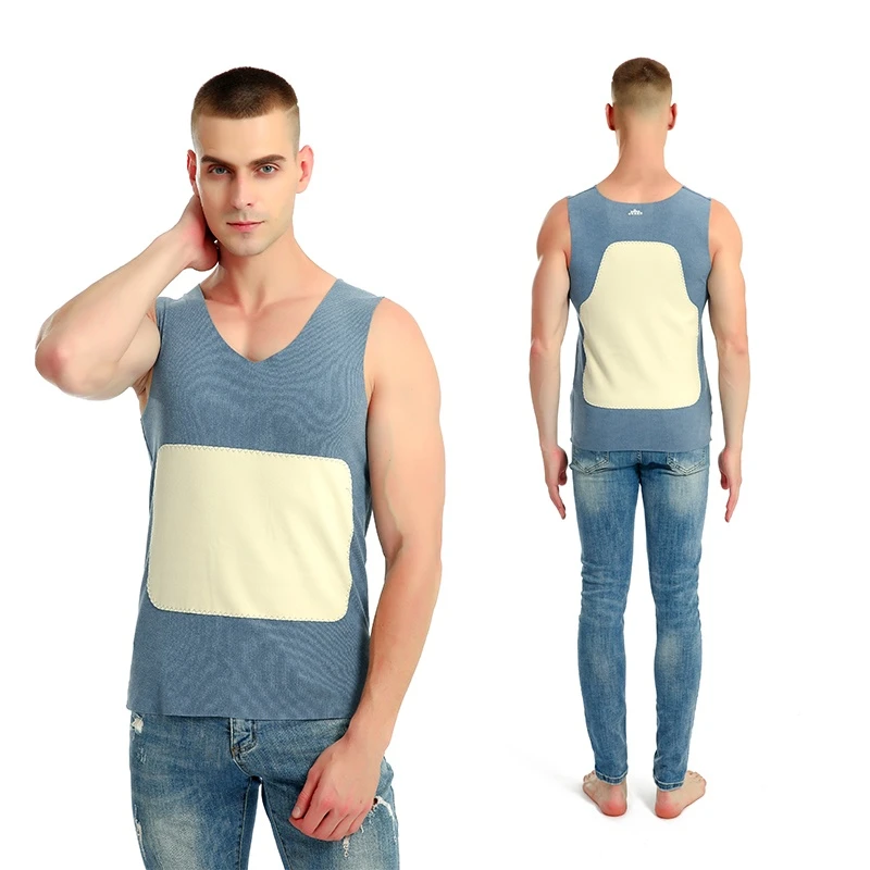 品彩秋冬季男款螺纹贴片无袖内穿无痕双面男士保暖背心c